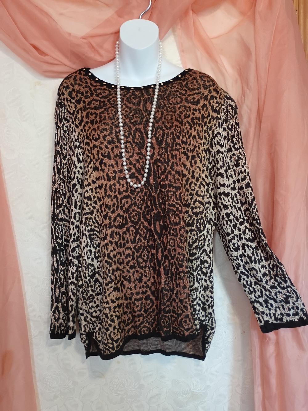 Alfred Dunner Ladies Leopard Print Top in Brown and Black Sz 2X